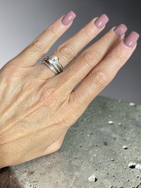 PAJ Sterling Silver CZ Bridal Ring Set Size 6